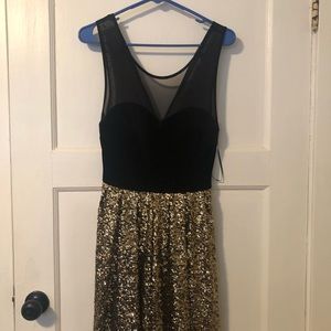 Guess black velvet & gold sequin dress
